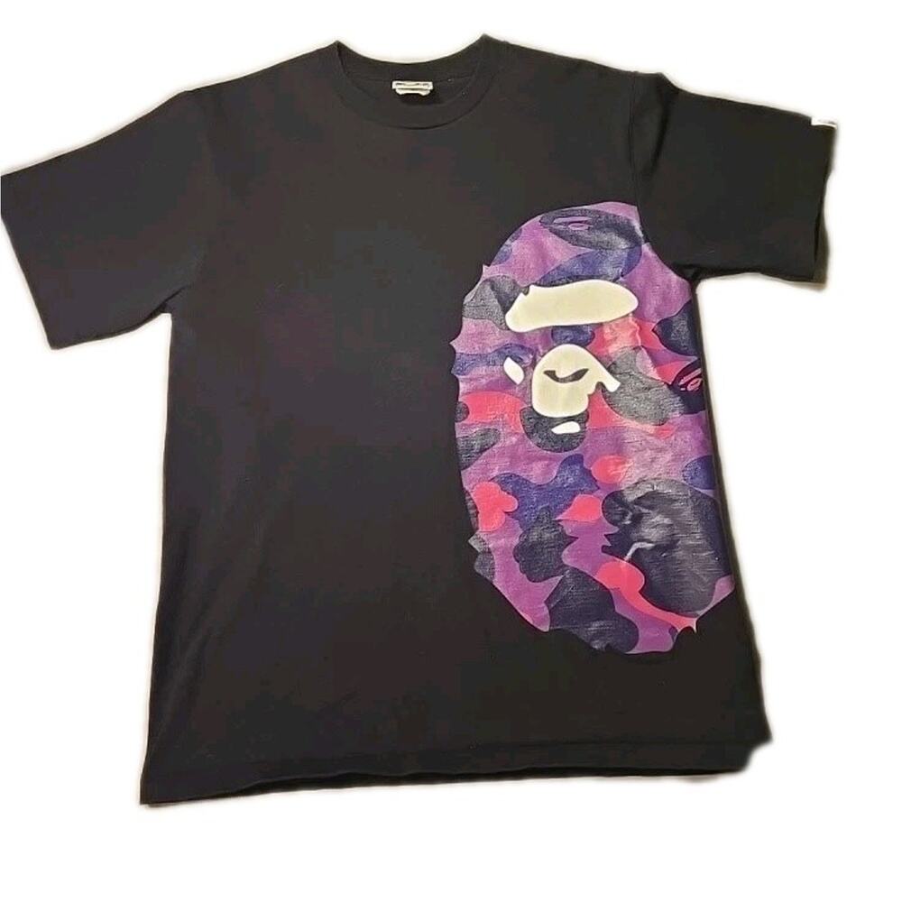 BAPE Side Camo Ape T- Shirt Men's Large Black Purple A‎ Bathing Ape